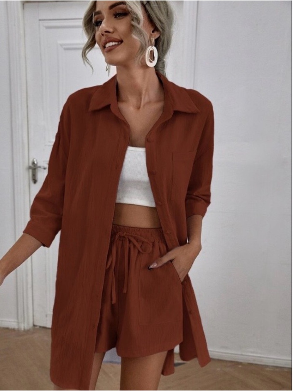 Shein brown matching shorts set size small #103
